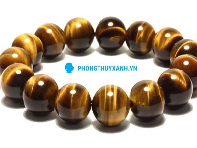 Vòng tay mắt hổ vàng 14ly, hạt lớn thích hợp cho nam