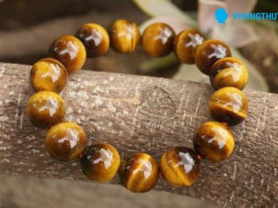 Vòng tay mắt hổ vàng 14ly , màu sáng- Phong Thủy Xanh